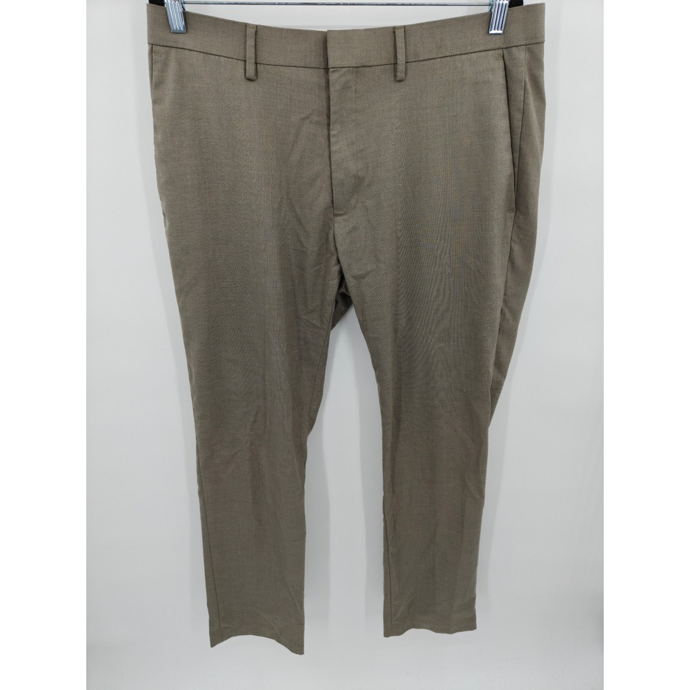 Kenneth Cole Reaction Mens Tan Dress Pants Flat Front Stretch Trousers 36x32